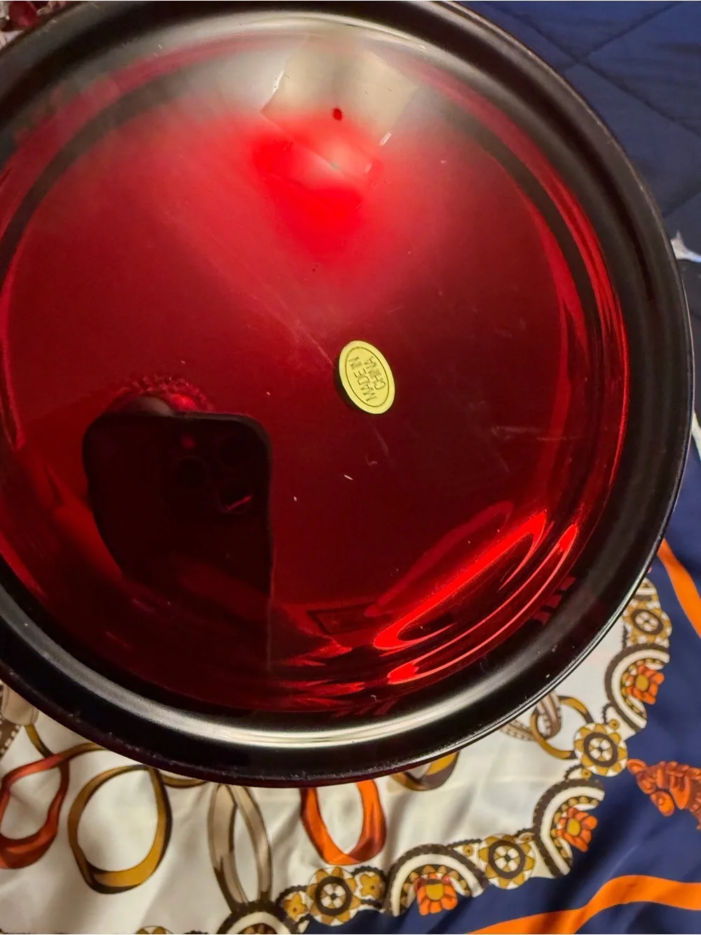 Holiday Red Glass Candle Holder / Decorative Hurricane Vase